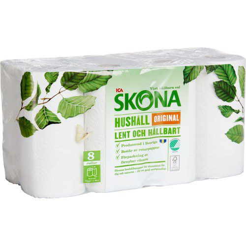 Hushållspapper 8-p Miljömärkt ICA Skona