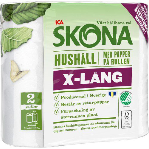 Hushållspapper X-lång 2-p ICA Skona