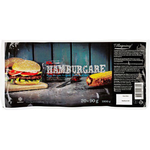 Hamburgare 20-p Fryst 1800g ICA