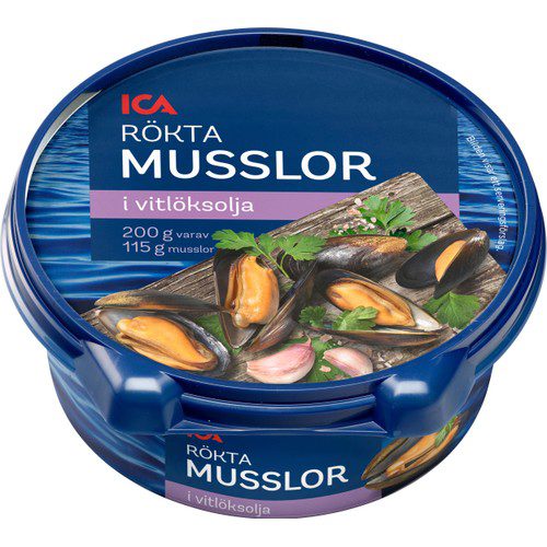 Rökta musslor i vitlök 200g ICA