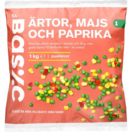 Ärtor majs paprika Fryst 1kg ICA Basic