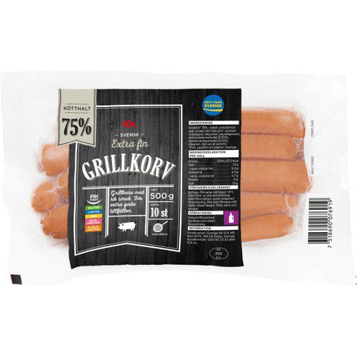 Grillkorv 75% kötthalt 500g ICA
