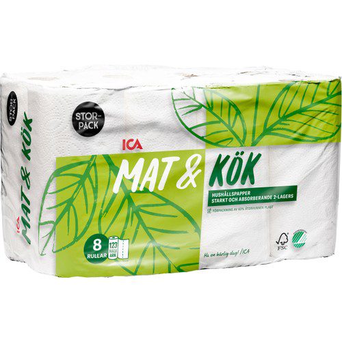 Mat & kök Hushållspapper 8-p Miljömärkt ICA
