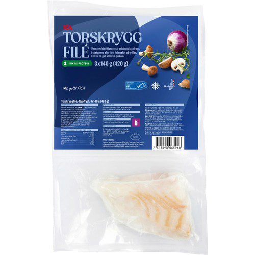 Ryggfilé av Torsk Fryst 3-p 440g ICA