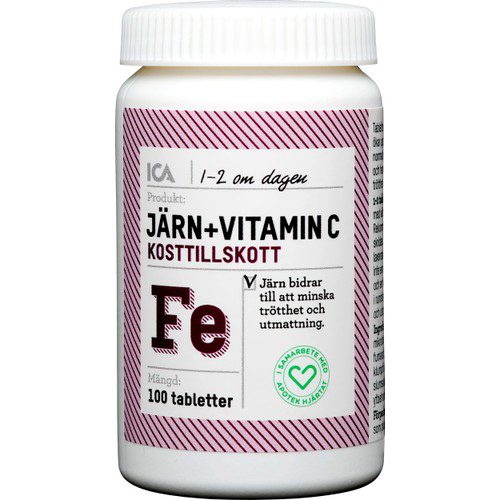 Järn + Vitamin C Kosttillskott 100st ICA Hjärtat