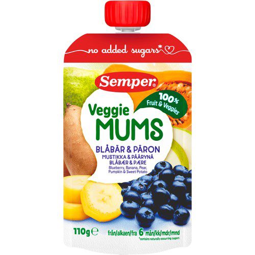 Barnmat Frukt & veggie mums blåbär, päron 6m 110g Semper