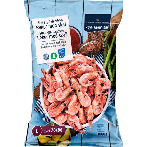 Räkor med skal 70/90 MSC-märkt Frysta 1kg Royal Greenland