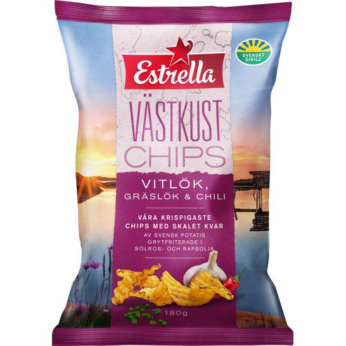 Västkustchips Vitlök, gräslök & chili 180g Estrella