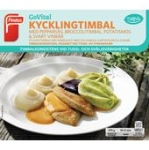 Kycklingtimbal Med Broccolitimbal/Pepparsås/Potatismos/Svart Vinbär