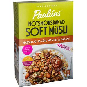 Müsli Nötsmörsbakad Soft Hasselnötssmör, mandel & dadlar 375g Pauluns  product image