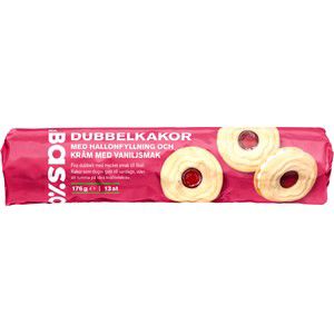 Dubbelkakor vanilj- och hallonfyllning 176 g ICA Basic product image
